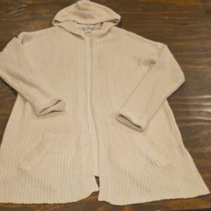 Cozy Hooded Ribbed Open Cardigan - Cream